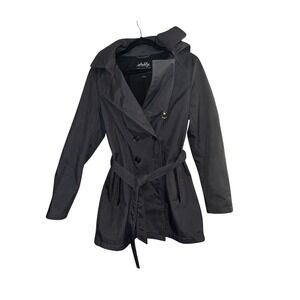 Sebby Collection Womens Coat Water Resistant Windproof Belted Hooded Dark Gray M